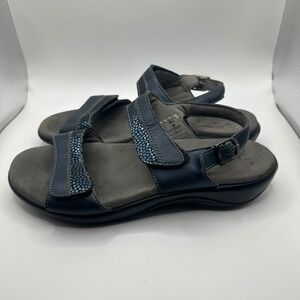 SAS Women Blue Leather‎ Metallic Accent Comfort Walking Sandals Size 8.5M